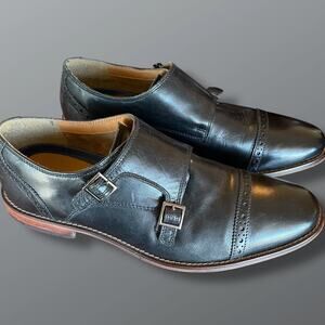 Size 10.5 D FLORSHEIM Quality Black Leather Double Monk Cap Toe Dress Shoes